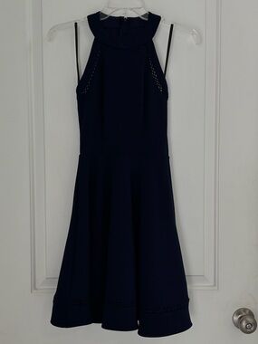 B Darlin Navy Halter Fit & Flare Sleeveless Mini Dress